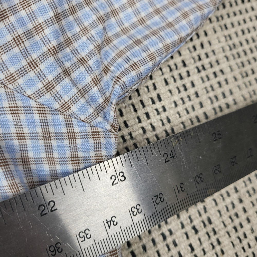 David Donahue Shirt Mens 16 34/35 Blue Check Classic Fit Dress Long Sleeve - Picture 4 of 7